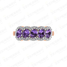 Amethyst Halo Ring in Rose Gold with Five Stone Design Sarafa Bazar India