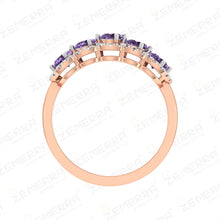 Amethyst Halo Ring in Rose Gold with Five Stone Design Sarafa Bazar India