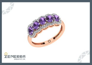 Amethyst Halo Ring in Rose Gold with Five Stone Design Sarafa Bazar India
