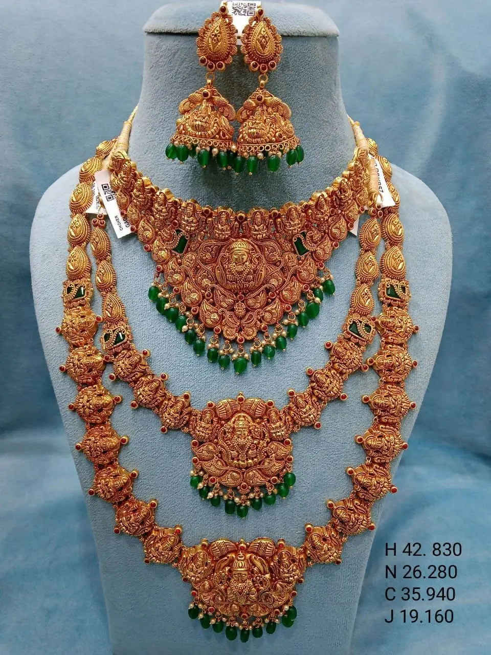 Antique Temple Choker, Necklace & Long Set Sarafa Bazar India