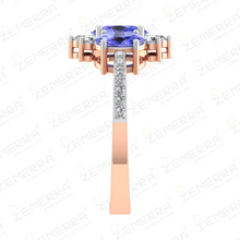 Trendy 14K Rose Gold Diamond Three Stone Tanzanite Stone Ring Sarafa Bazar India