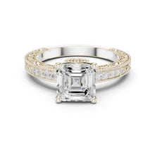 Asscher & Round Cut lab Grown Diamond Women's Ring 9KT Gold Sarafa Bazar India