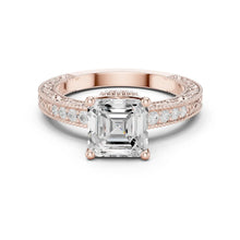 Asscher & Round Cut lab Grown Diamond Women's Ring 9KT Gold Sarafa Bazar India