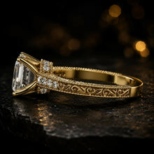Asscher & Round Cut lab Grown Diamond Women's Ring 9KT Gold Sarafa Bazar India