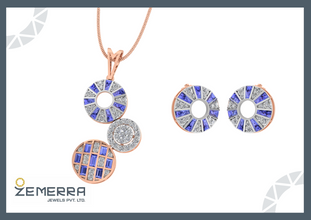 Modern Diamond Blue Stone Coin Drop Pendant in 14K Gold Sarafa Bazar India