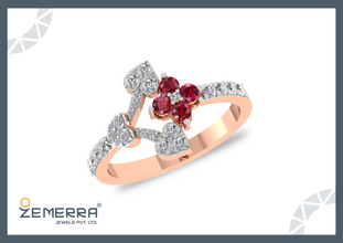 Lavish 14K Rose Gold Diamond Heart Cluster Ring Sarafa Bazar India