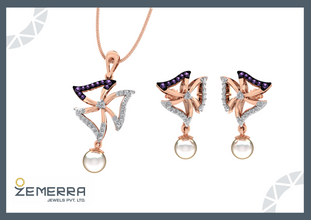 Trendy 14K Rose Gold Diamond Pendant Set with Pearl Asset Sarafa Bazar India