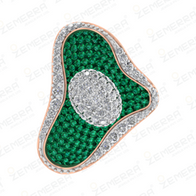 14K Rose Gold Geometric Layered Green Stone Diamond Ring Sarafa Bazar India