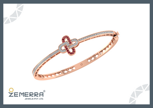 Unique 14K Gold Clover Link Diamond Ruby Bangle Bracelet