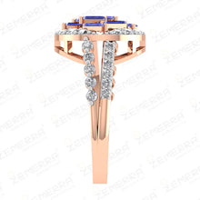 Baguette Sapphire Ring with Diamond Border in Rose Gold Sarafa Bazar India