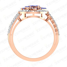 Baguette Sapphire Ring with Diamond Border in Rose Gold Sarafa Bazar India