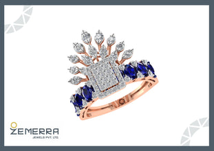 Blue Sapphire Halo Arranged in a Floral Pattern set in 14K gold Sarafa Bazar India