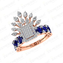 Blue Sapphire Halo Arranged in a Floral Pattern set in 14K gold Sarafa Bazar India