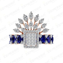 Blue Sapphire Halo Arranged in a Floral Pattern set in 14K gold Sarafa Bazar India