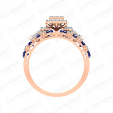 Blue Sapphire Halo Arranged in a Floral Pattern set in 14K gold Sarafa Bazar India