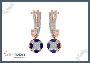 Blue Sapphire Marquise Diamond Bali in 14K Rose Gold Sarafa Bazar India