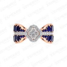 Blue Sapphire Stone With Diamond Halo Ring in 14k Rose Gold Sarafa Bazar India