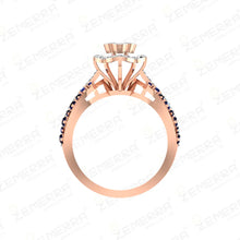 Blue Sapphire Stone With Diamond Halo Ring in 14k Rose Gold Sarafa Bazar India