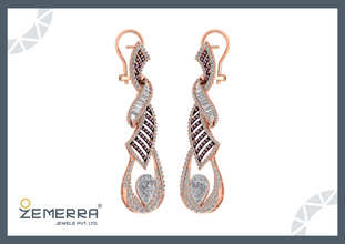 Unique 14K Rose Gold Diamond Dangle Earrings Sarafa Bazar India