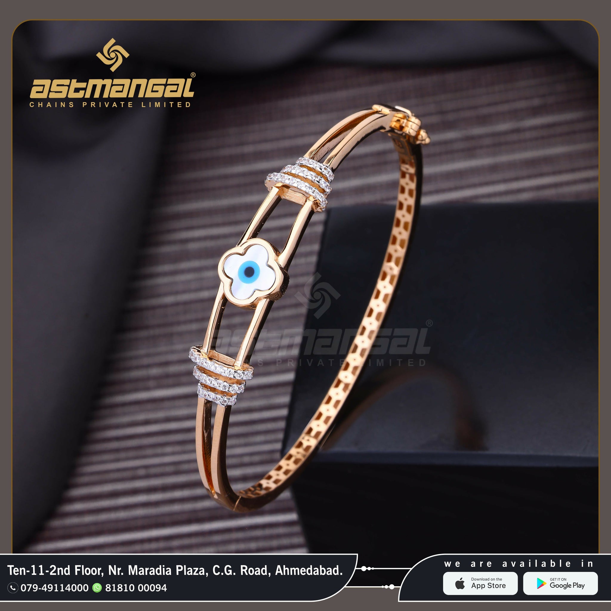 Rose Gold CZ Evil Eye Ladies Bracelet Sarafa Bazar India