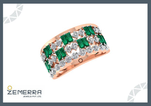 Bold and Beautiful Emerald and Diamond ring in 14K Gold Sarafa Bazar India