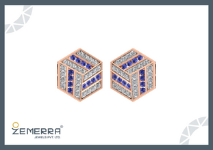 Unique 14K Gold Diamond Hexagon Shape Stud Earring Sarafa Bazar India