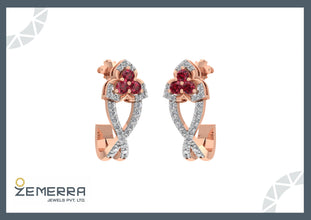 Brilliant 14K Rose Gold Diamond Floral Bali For Her