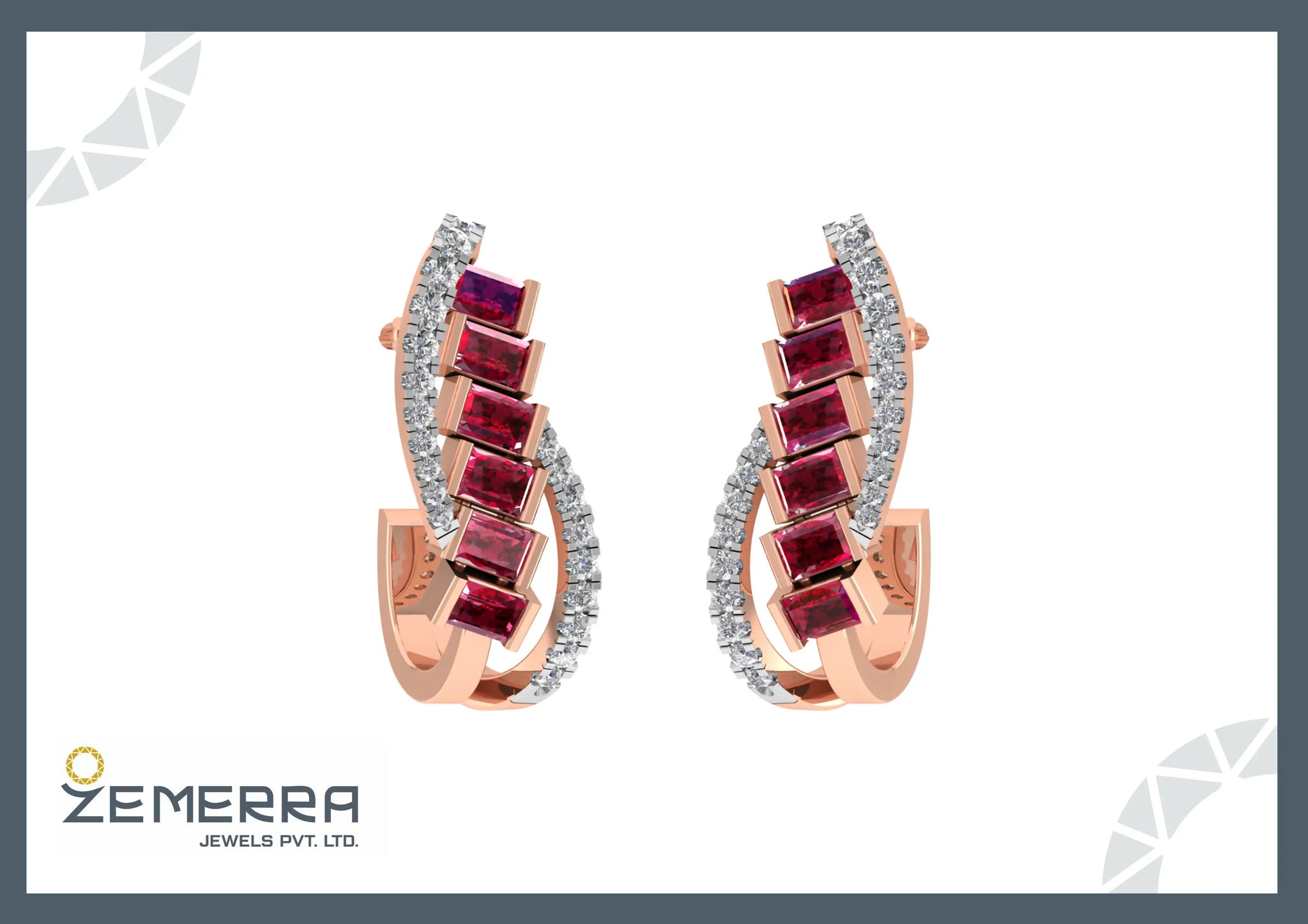 Brilliant 14K Rose Gold Diamond J-Shaped Bali Sarafa Bazar India