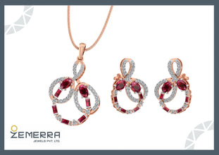 Brilliant 14K Rose Gold Diamond Ruby Pendant Set Sarafa Bazar India