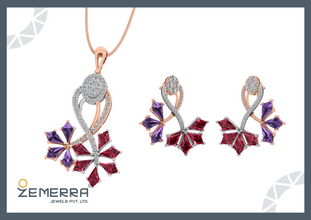 Abstract Leaf Diamond Pendant With Two Rhodium in 14KT Gold Sarafa Bazar India