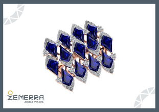 Hot Selling 14K Gold Diamond Rings With Blue stone Sarafa Bazar India