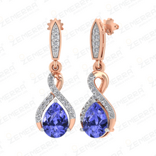 14K Rose Gold Diamond Tanzanite Drop Earrings Sarafa Bazar India