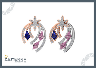 Stylish 14K Gold Diamond Dual Curve Floral Earring