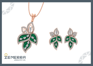 Elegant 14K Rose Gold Diamond Pendant Set With Green Stone Sarafa Bazar India