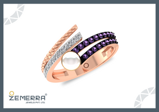 Unique 14K Rose Gold Diamond Wrap Ring With Pearl Sarafa Bazar India