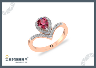 Ruby Pear Shape Halo Solitaire Diamond Ring in 14K Rose Gold Sarafa Bazar India