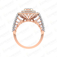 Circular Halo Diamond Ring With Blue Stone in 14K Gold Sarafa Bazar India