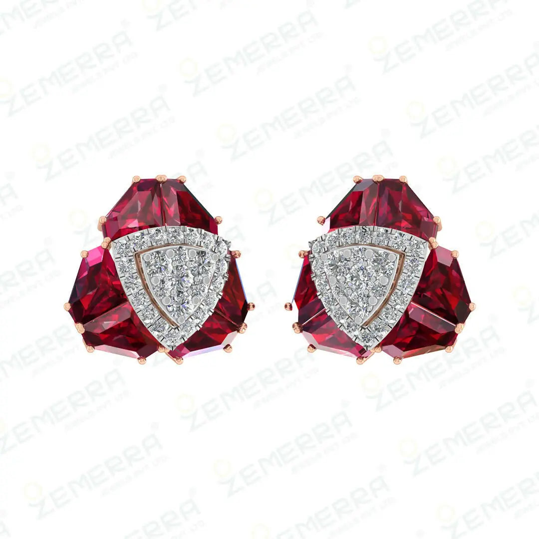 Classic 14K Diamond Studs Earrings With Gemstone Sarafa Bazar India
