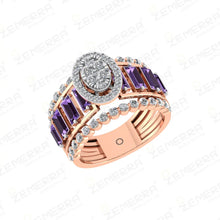 Classic 14K Gold Diamond Amethyst Halo Ring For Her Sarafa Bazar India
