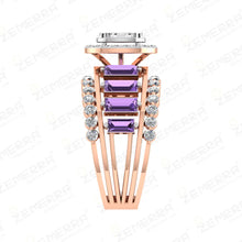 Classic 14K Gold Diamond Amethyst Halo Ring For Her Sarafa Bazar India