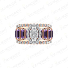 Classic 14K Gold Diamond Amethyst Halo Ring For Her Sarafa Bazar India