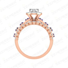 Classic 14K Gold Diamond Amethyst Halo Ring For Her Sarafa Bazar India
