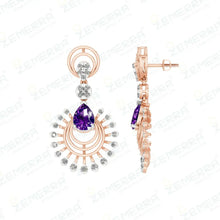 Classic 14K Rose Gold Diamond Amethyst Stone Necklace Set Sarafa Bazar India