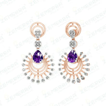 Classic 14K Rose Gold Diamond Amethyst Stone Necklace Set Sarafa Bazar India