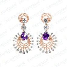 Classic 14K Rose Gold Diamond Amethyst Stone Necklace Set Sarafa Bazar India