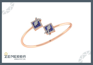 Classic 14k Rose Gold Blue Princess Stone Open Diamomd Bracelets
