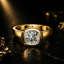 Cushion Cut lab Grown Diamond 9KT Yellow Gold Women's Ring Sarafa Bazar India