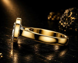 Cushion Cut lab Grown Diamond 9KT Yellow Gold Women's Ring Sarafa Bazar India
