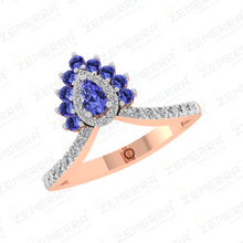 Pear Cut Halo Split Shank Diamond Ring in 14K Gold Sarafa Bazar India