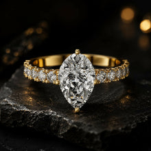 Pear Cut Lab Grown Diamond Women's Ring 9Kt Yellow Gold LR-74 Sarafa Bazar India